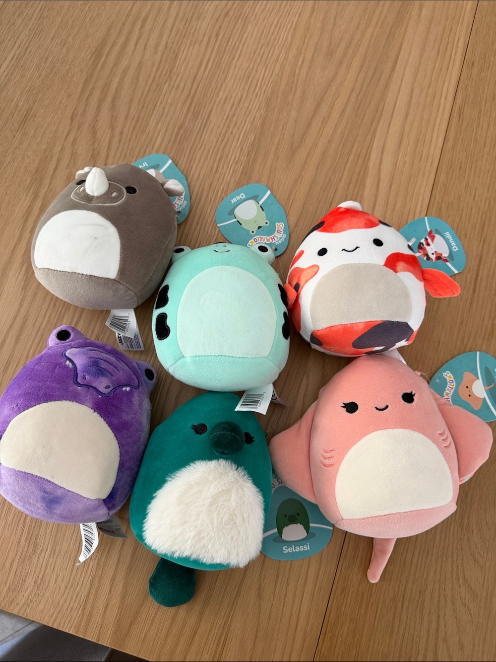 6 squishmallows new with tags except one